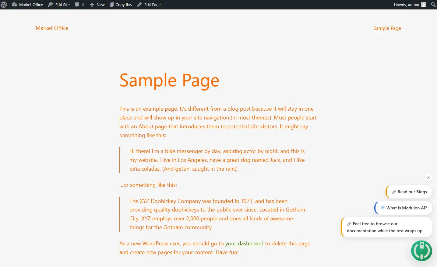 Page with Modulon Chat Plugin WordPress Preview