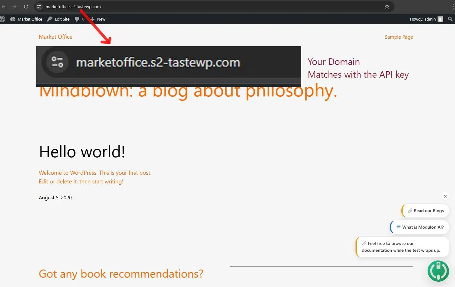 Preview - WordPress Site with Modulon Chat Plug-in